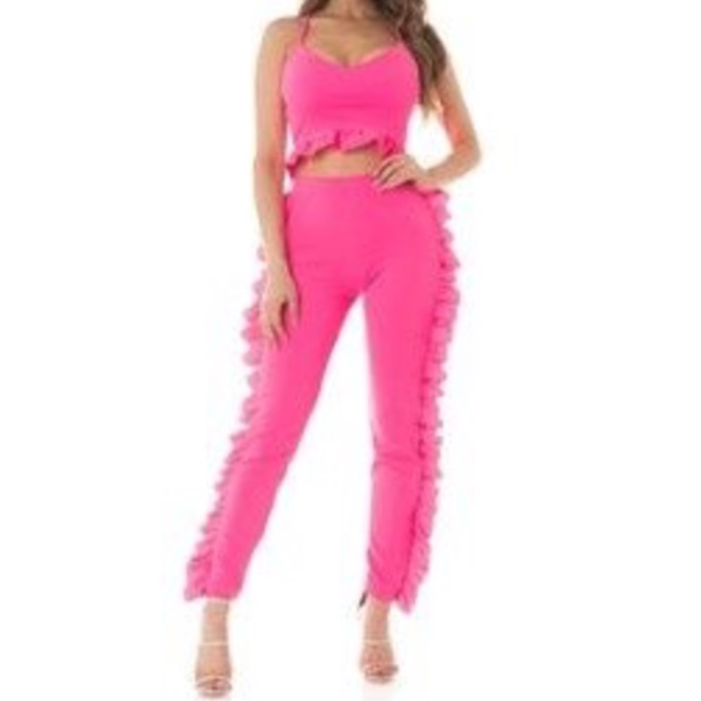 New Fuchsia Ruffle Pant Set - image 2